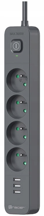 Listwa zasilająca Tracer 1.5m 4 gniazda + 3x USB-A