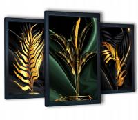 Современный набор из 3 изображений в руку золотые листья
