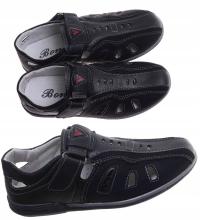 Sandałki dziecięce Czarne chłopięce półbuty na rzepy z wycięciami 17845