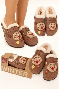 KAPCIE DAMSKIE Z OZDOBAMI OCIEPLANE FUTERKIEM BRĄZOWE