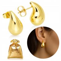 KOLCZYKI ŁEZKI ZŁOTE WKRĘTKI, SZTYFTY ZE STALI CHIRURGICZNEJ, MODNE, DUŻE