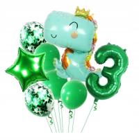 Zestaw balonów z dinozaurem z cyfrą 0-9 DOWOLNE Urodziny Chłopca Zielone