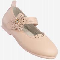 Baleriny Dziecięce Ekoskóra Buty Na Rzep Z Kwiatkiem Eleganckie Różowe