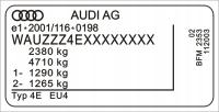 Наклейка табличка идентификационная AUDI