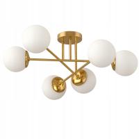 Lampa Wisząca Sufitowa Złota Żyrandol Białe Kule 6x LED E27