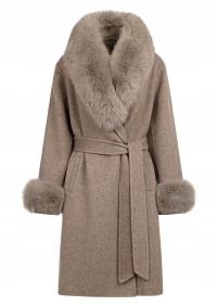 OCHNIK FUTDF-0112-3181(Z25) Długie wełniane futro płaszcz wełniany L