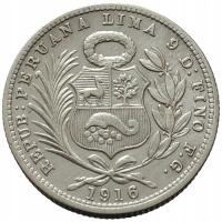 44748. Peru - 1/5 sola - 1916r. - Ag