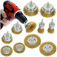 SZCZOTKI DRUCIANE MOSIĄDZ ZESTAW NA WKRĘTARKĘ WIERTARKĘ DRUT STALOWY 10 SZT