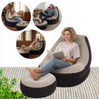 DMUCHANY FOTEL SOFA Z PODNÓŻKIEM Przenośna dla 1 Osoby z Uchwytem na Napój