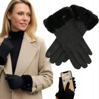 PREZENT dla niej RĘKAWICZKI DAMSKIE z eko-futerkiem DOTYKOWE na SMARTFONA M