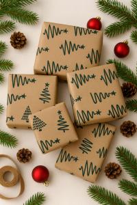Papier kraftowy ze wzorem Choinka, zielony 60cmx10m do pakowania prezentów