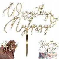 Topper toper na tort złoty MINI PIKER Wszystkiego Najlepszego złote lustro