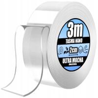 TAŚMA DWUSTRONNA 3m/2cm NANO WIELOKROTNEGO UŻYTKU KLEJ MOCNA MONTAŻOWA 3M
