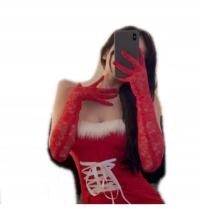 RĘKAWICZKI DAMSKIE DŁUGIE CZERWONE KORONKOWE 1786