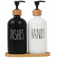 ZESTAW DOZOWNIKÓW KUCHENNYCH SZKLANYCH BUTELEK DO MYDŁA I PŁYNU DO NACZYŃ