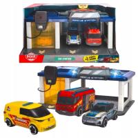 STACJA RATUNKOWA DICKIE TOYS Z 3 POJAZDAMI ŚWIATŁA DŹWIĘKI MIKROFON