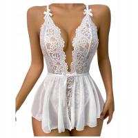 Белое сексуальное элегантное кружевное боди с кружевными полосками в шаге 40