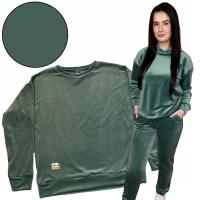 KOMPLET DAMSKI DRES WELUROWY BEZ KAPTURA WYGODNY BLUZA SPODNIE MORSKI