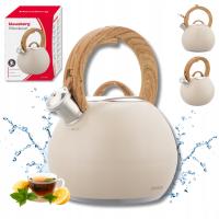 Czajnik tradycyjny z gwizdkiem stal, 3L, beżowy mat, Indukcja Gaz, KB-7956