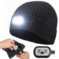CZAPKA ZIOMOWA OCIEPLANA Z LATARKĄ CZOŁOWĄ LED USB 4 TRYBY ŚWIECENIA NEO