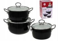 ZESTAW GARNKÓW EMALIOWANYCH EMALIOWANE MG HOME INDUKCJA czarne RUSTICO