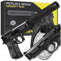 ZESTAW METALOWY PISTOLET NA KULKI 6 MM ASG REPLIKA BERETTA C19+ TŁUMIK