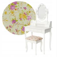 TOALETKA KOSMETYCZNA Z LUSTREM OBROTOWYM I TABORETEM DREWNIANA BIAŁA BALMY