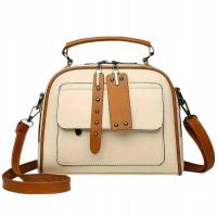 Torebka Damska KREMOWA BRĄZOWA Beżowa na Ramię Pasek do Ręki na Zamek