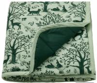 IKEA TROLLDOM Koc pikowany, wzór w zwierzęta leśne/zielony, 96x96cm