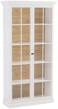 Wysoka witryna Lucca biała Gała Meble przeszklona z LED do salonu jadalni