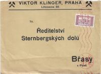 Czechosłowacja koperta Praha do Brasy (kopalnie węgla) wirnik 7.3.1935