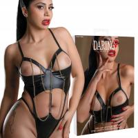 Otwarte Zdobione Łańcuchami Body Wetlook Bodysuit With Chain