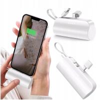 PowerBank 5000mAh 10.5W Mały KIESZONKOWY Power Bank USB-C + lightning Biały