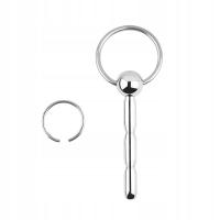 PENIS PLUG, DILATOR STALOWY Z UJŚCIEM PŁYNÓWDWA PIERŚCIENIE