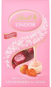 LINDT LINDOR STRAWBERRY & CREAM PRALINY Z BIAŁEJ CZEKOLADY 100G