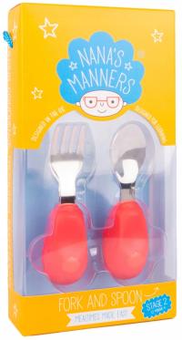 SZTUĆCE DLA DZIECI STAL NIERDZEWNA NANA'S MANNERS ETAP 2 1-3 LAT PINK