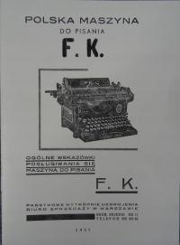 POLSKA MASZYNA DO PISANIA F.K. Państwowe Wytwórnie Uzbrojenia 1937 REPRINT