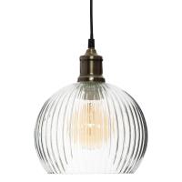 LAMPA WISZĄCA przezroczysta, Ø 20 cm DO SALONU SZKLANA KULA RYFLOWANE SZKŁO