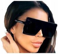 Okulary duże DAMSKIE przeciwsłoneczne Czarne kwadratowe Glamour Kobiece