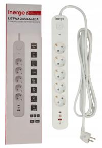 LISTWA ZASILAJĄCA ANTYPRZEPIĘCIOWA 5 GNIAZD 2m USB PD QC SZYBKIE ŁADOWANIE