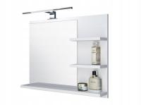 Белое зеркало для ванной комнаты с 3 полками, LED лампа