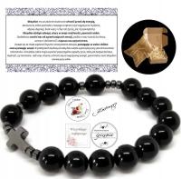 Bransoletka kamień MĘSKI RÓŻANIEC NA RĘKĘ DZIESIĄTKA OBSYDIAN 10 mm k0395