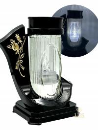 Znicz Solarny Czarny z Złotą Różą Bardzo Solidne Karbowane Szkło