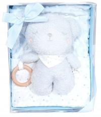 BotoBaby Kocyk + Przytulanka i Gryzak w Prezentowym Opakowaniu NIEBIESKI