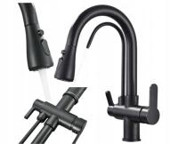 Кухонный Кран Трехходовой Фильтр Черный Выдвижной Гибкий Носик Кран