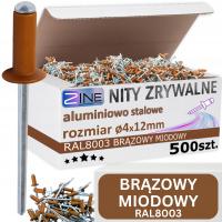 Nity Zrywalne 4x12mm Brązowy Miodowy Kolor RAL 8003 Brązowe ZINE 500 sztuk