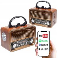 Radio Retro kuchenne Bluetooth ANTENA LCD FM/AM na Baterie Latarka Drewno