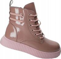 RÓŻOWE OCIEPLANE LAKIEROWANE PRZEJŚCIOWE trzewiki dziecięce na suwak