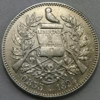 Gwatemala 2 Reale 1894 p.N113 Ameryka Łacińska srebro rzadsze do zbioru