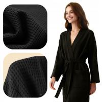 SZLAFROK BAWEŁNIANY DAMSKI WIĄZANY UNISEX WAFEL KIMONO GOFER CZARNY